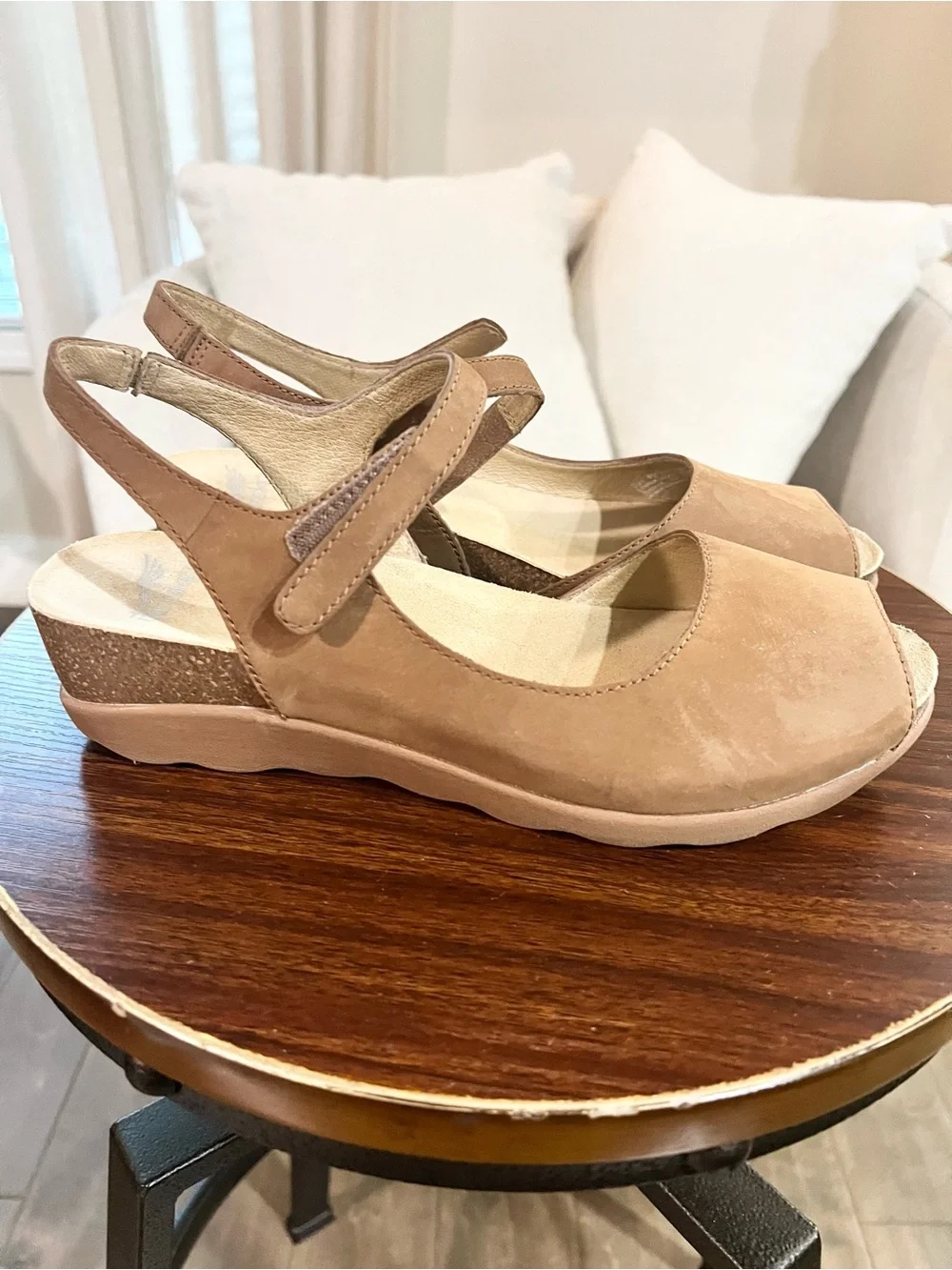 Dansko Tan Nubuck Leather Open Toe Wedge Sandals EU 40 US 9.5-10